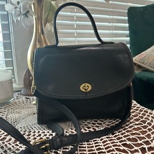 Vintage COACH 9977 MANOR Black Top Handle SATCHEL BAG Turn Lock with Strap